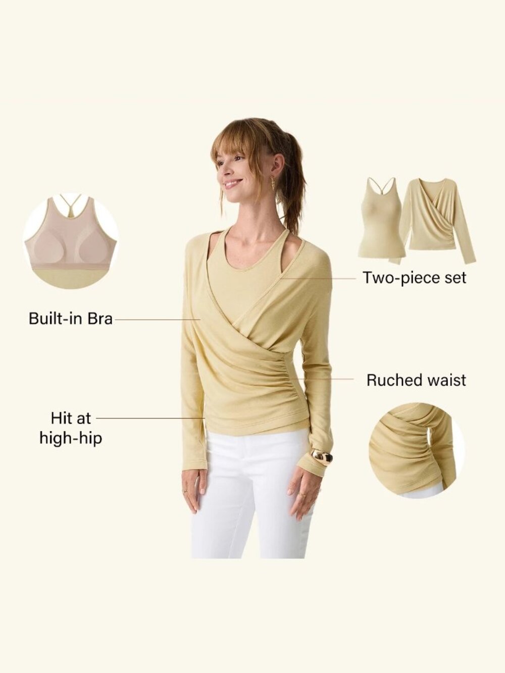 NWT OGL Two-Piece Set Cami with Surplice Ruched Top Brown Umber Wood L - Picture 8 of 12